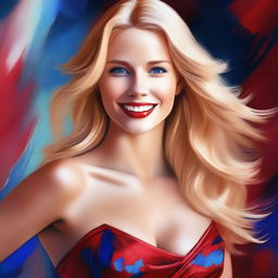 This high-quality digital art piece features a beautiful blonde woman in a stunning hot dress