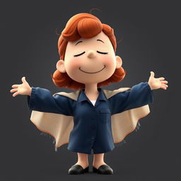A Peanuts cartoon character dressed as Rose from Titanic, featuring red, lightly curled hair styled in a loose half-up do with a few natural strands falling down