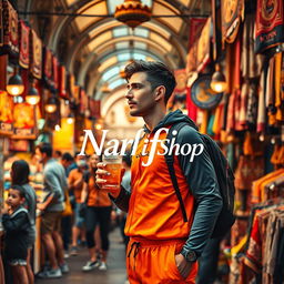 A beautiful poster of Istanbul's vibrant bazaar, showcasing a bustling marketplace filled with colorful stalls, dynamic people, and rich textiles