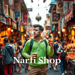 A beautiful poster of Istanbul's vibrant bazaar, showcasing a bustling marketplace filled with colorful stalls, dynamic people, and rich textiles