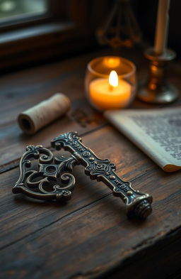 A beautifully crafted ancient key, detailed with intricate engravings and a distinctive, ornate handle