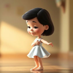 A Peanuts cartoon character reimagined as Juliet, standing gracefully with her arms and gaze directed downwards