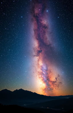 A breathtaking view of the Milky Way galaxy filled with a multitude of stars in various colors, swirling clouds of gas and dust, and vibrant nebulae lighting up the cosmic scene
