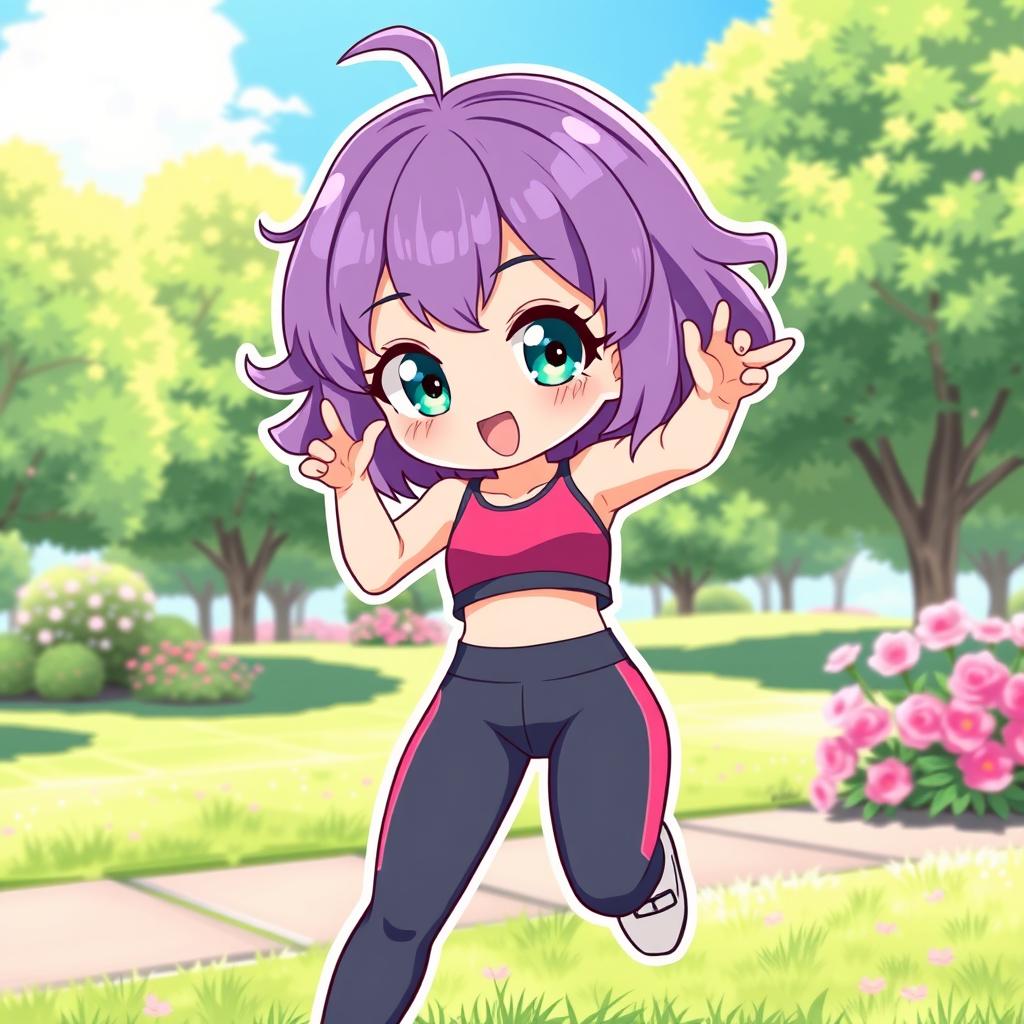 A charming illustration of a cute anime girl wearing form-fitting spandex pants and a stylish crop top
