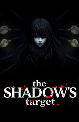A mysterious girl figure in a dark, shadowy background, surrounded by an array of guns pointed at her from various corners, creating a tense atmosphere