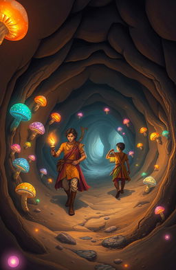 An enchanting and whimsical scene set in a magical world inside a network of tunnels resembling a mouse’s burrow