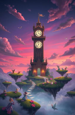 A fantasy landscape titled 'Daydreams', featuring a whimsical scene set in a twilight atmosphere