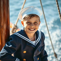 A captivating portrait of a charming young sailor, exuding confidence and a sense of adventure