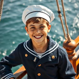 A captivating portrait of a charming young sailor, exuding confidence and a sense of adventure