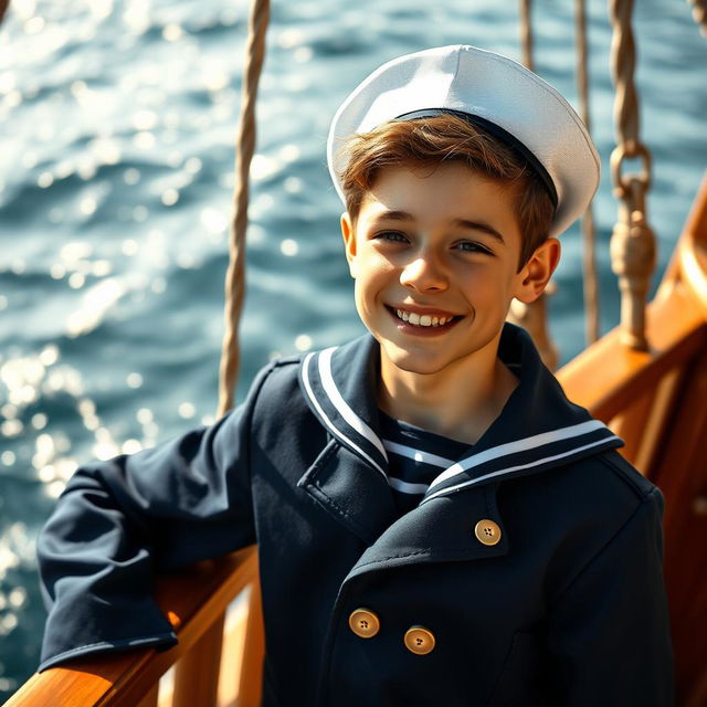 A captivating portrait of a charming young sailor, exuding confidence and a sense of adventure