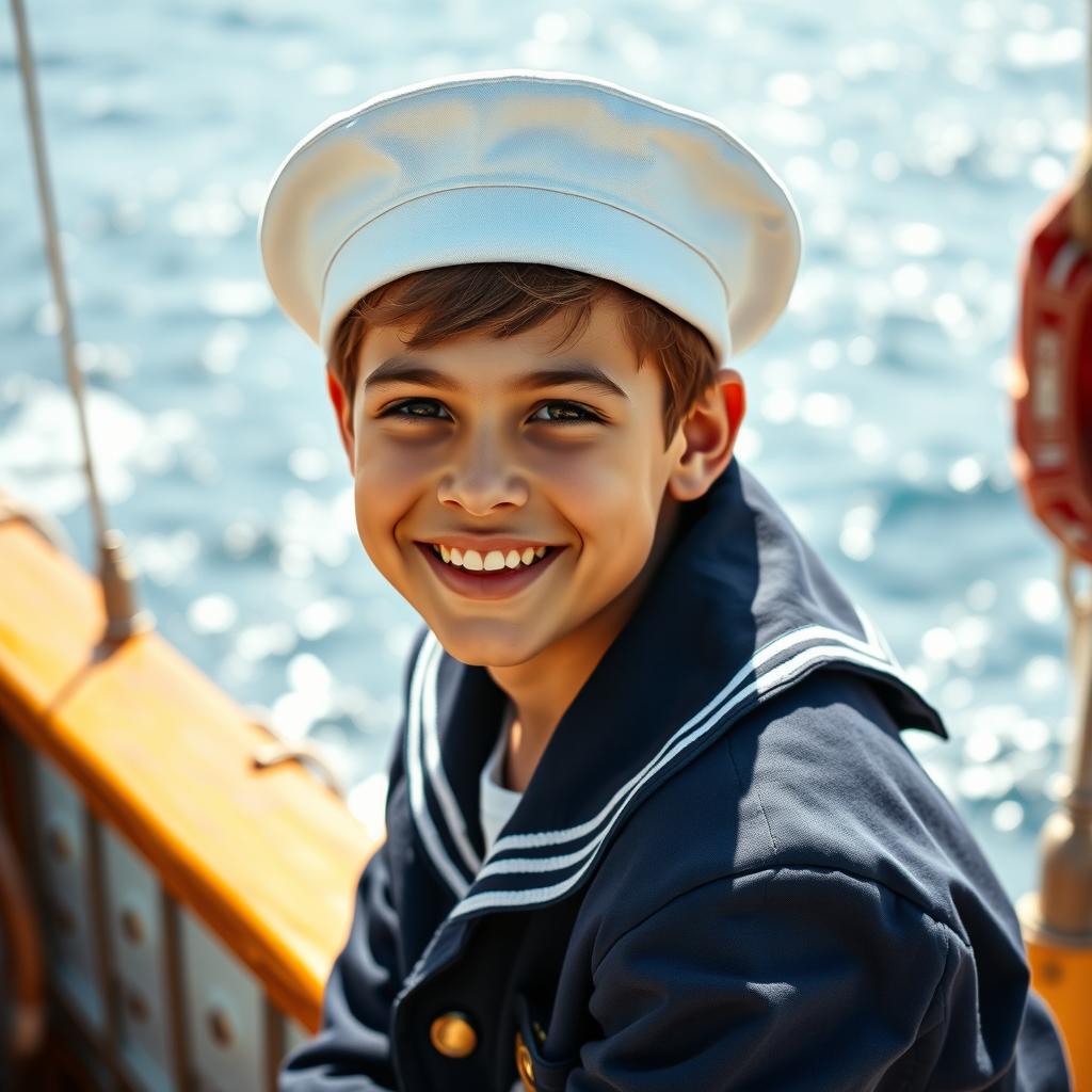 A captivating portrait of a charming young sailor, exuding confidence and a sense of adventure