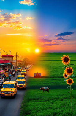 A vibrant, colorful fusion image representing the journey from Kolkata to Kansas