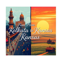 A creative book cover design for a novel titled 'From Kolkata to Kansas'