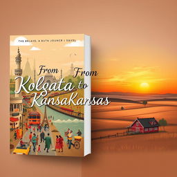 A creative book cover design for a novel titled 'From Kolkata to Kansas'