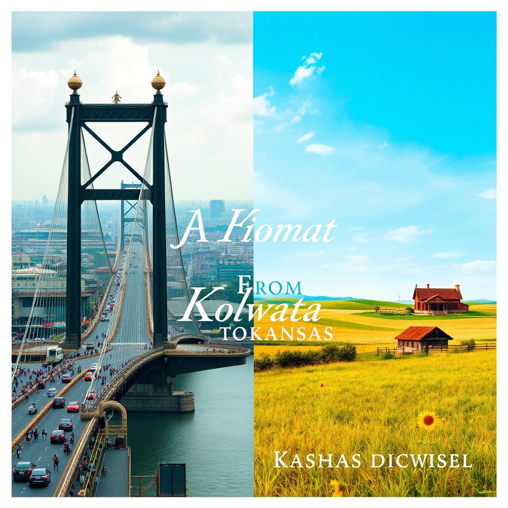 A captivating book cover design for a novel titled 'From Kolkata to Kansas'