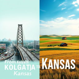A captivating book cover design for a novel titled 'From Kolkata to Kansas'