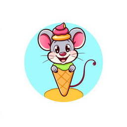 A playful and colorful logo design featuring a cartoon-style ice cream mouse