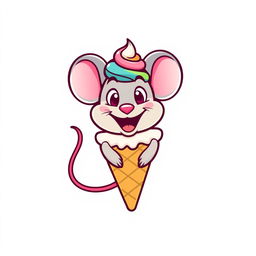 A playful and colorful logo design featuring a cartoon-style ice cream mouse