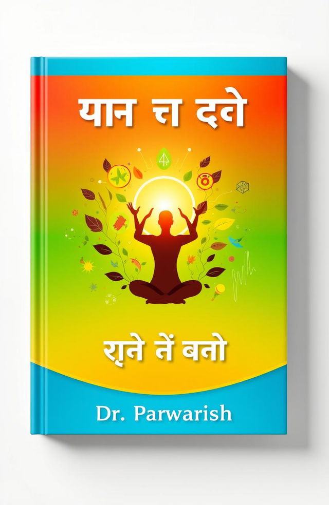 A vibrant and inspiring book cover design for a health and wellness book titled 'स्वास्थ्य और भविष्य' ('Health and Future') by Dr