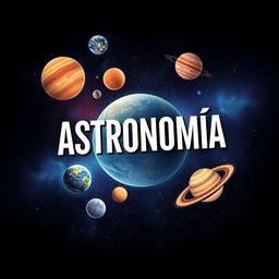A captivating book cover design featuring the title 'Astronomía' prominently displayed in bold, modern typography