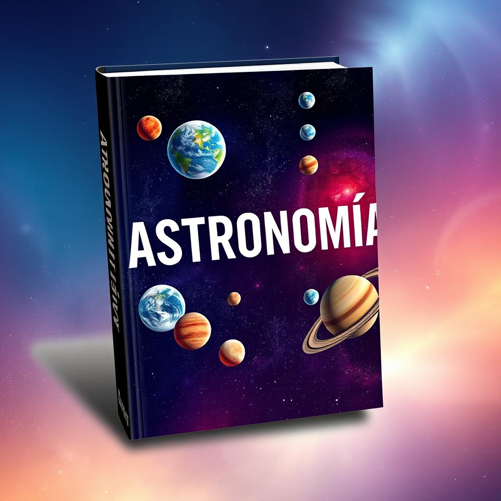 A captivating book cover design featuring the title 'Astronomía' prominently displayed in bold, modern typography