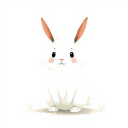 A charming and adorable large white bunny is portrayed in the whimsical style of Jon Klassen, characterized by its playful and simplistic aesthetics