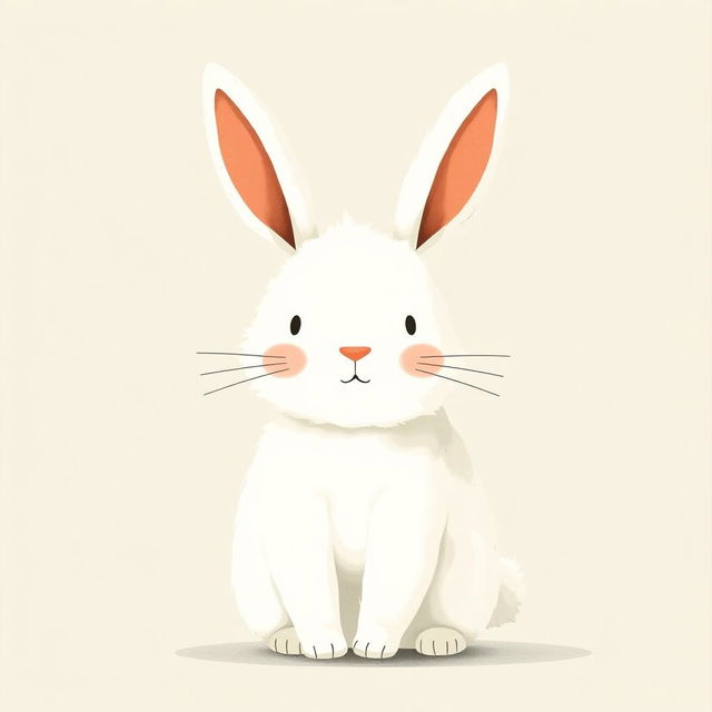 A charming and adorable large white bunny is portrayed in the whimsical style of Jon Klassen, characterized by its playful and simplistic aesthetics