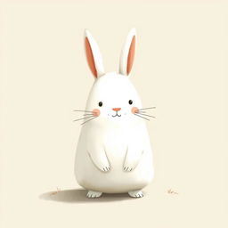 A charming and adorable large white bunny is portrayed in the whimsical style of Jon Klassen, characterized by its playful and simplistic aesthetics
