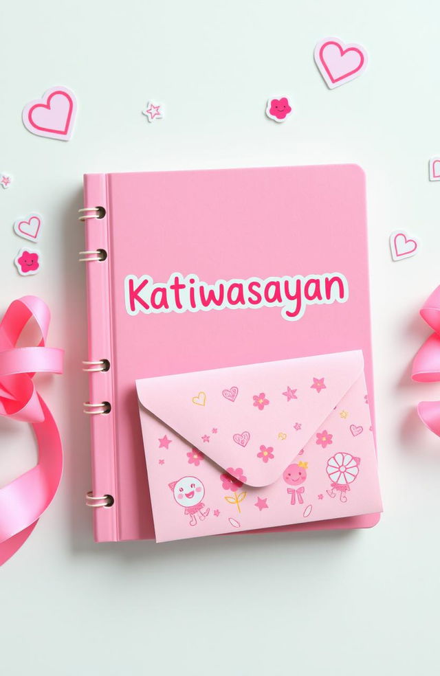 A cute slam book design featuring a lovely shade of pink, adorned with the word 'Katiwasayan' in a playful, whimsical font