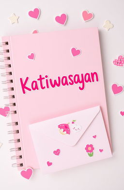 A cute slam book design featuring a lovely shade of pink, adorned with the word 'Katiwasayan' in a playful, whimsical font