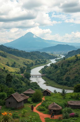 A serene landscape depicting the hills of Samia, Luhya land, illustrating a picturesque view of life in the village