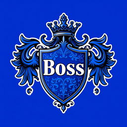 A striking coat of arms design featuring the word 'Boss' prominently displayed in the center