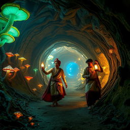 An enchanting cinematic scene set in a magical world inside a network of tunnels resembling a mouse’s burrow