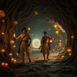 An enchanting cinematic scene set in a magical world inside a network of tunnels resembling a mouse’s burrow