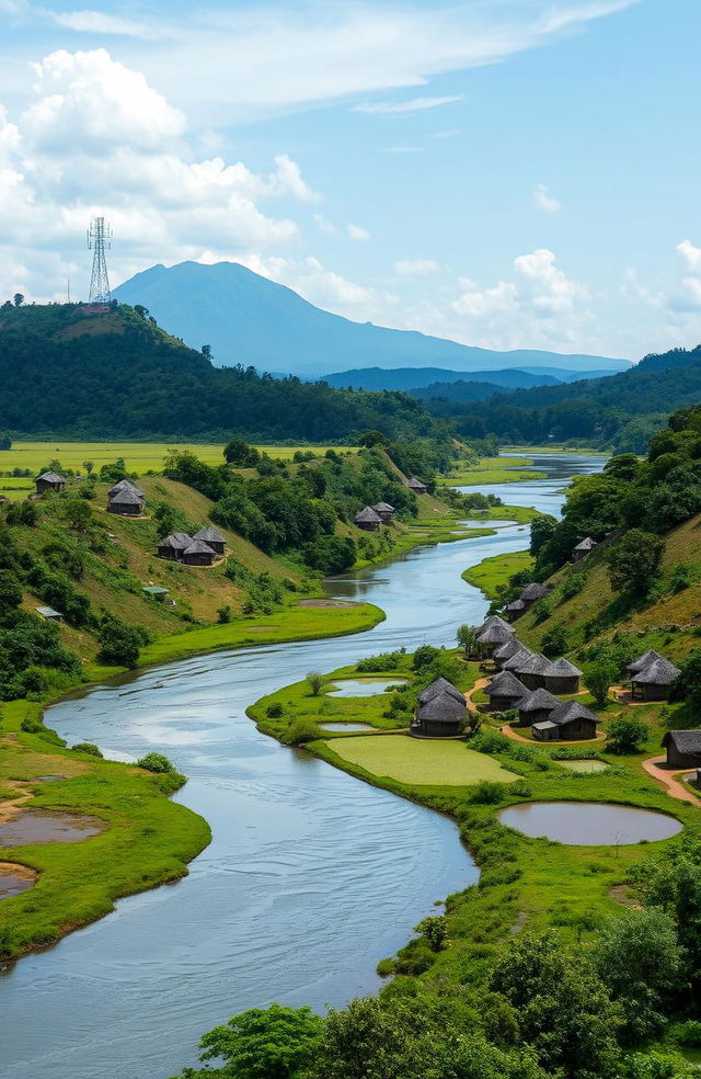 A picturesque view of the Samia region in Luhya land, showcasing a river flowing from north to south with lush greenery