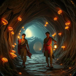 An enchanting, cinematic scene set in a magical world inside a network of tunnels resembling a mouse’s burrow