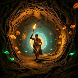 An enchanting cinematic scene set in a magical world inside a network of tunnels resembling a mouse’s burrow