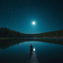 A captivating night sky filled with twinkling stars over a serene lake reflecting the celestial objects above