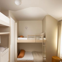 Compact 3x4 room featuring a cozy bunk bed, tastefully furnished with light color palette