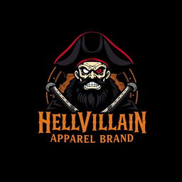 A logo design featuring the name 'HELLVILLAIN APPAREL BRAND' in bold, striking typography with a dark and edgy aesthetic