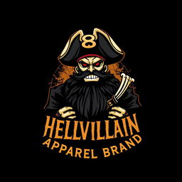 A logo design featuring the name 'HELLVILLAIN APPAREL BRAND' in bold, striking typography with a dark and edgy aesthetic