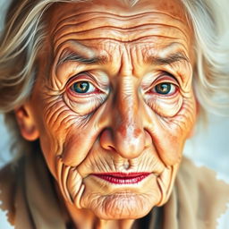 A beautiful watercolor portrait of an elderly person, capturing intricate facial details with soft shadows to highlight wrinkles and expressions
