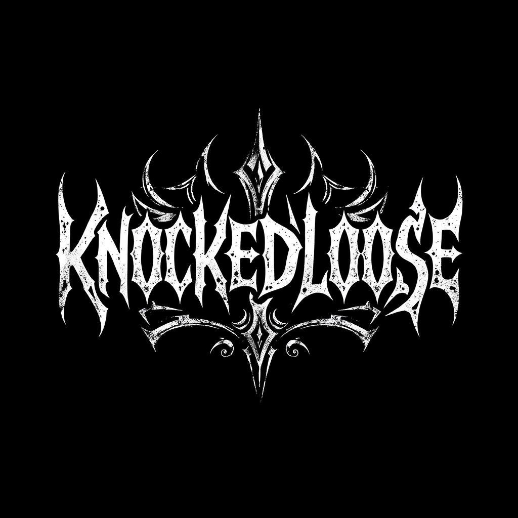 A striking metal band logo featuring the word 'KNOCKEDLOOSE' designed in a bold, gothic font