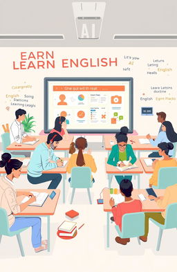 A visually appealing illustration representing the theme of learning English with AI