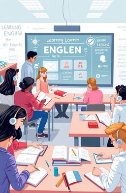 A visually appealing illustration representing the theme of learning English with AI