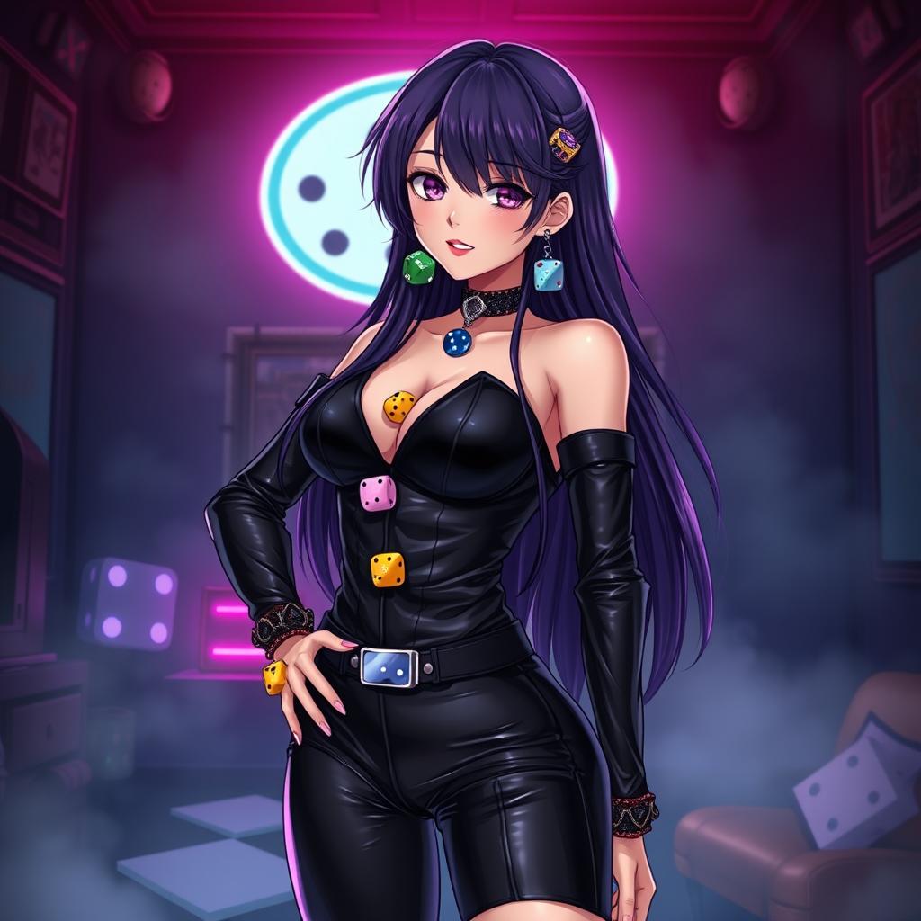 An anime-inspired dominatrix with a unique dice theme