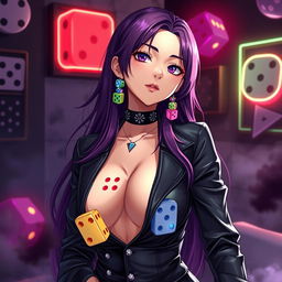 An anime-inspired dominatrix with a unique dice theme