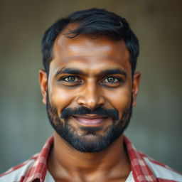 A hyper photorealistic portrait of a 29-year-old Kerala man, standing at 170 cm and weighing 84 kg
