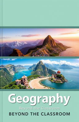 A visually appealing book cover design featuring two or three stunning photographs related to tourism and geography, such as breathtaking landscapes of mountains, beaches, and famous landmarks
