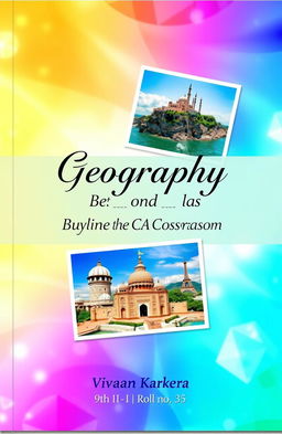 A visually appealing book cover for a geography project featuring a collage of two or three stunning photographs representing tourism and geography, showcasing famous landscapes and cultural landmarks
